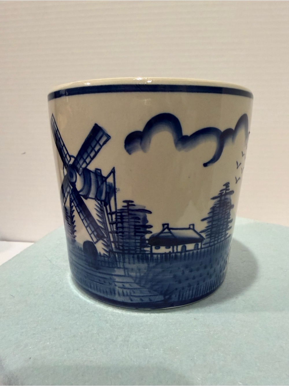 Dutch Themed Blue White Ceramic Planter Windmills Farmhouse Sailboat Netherlands